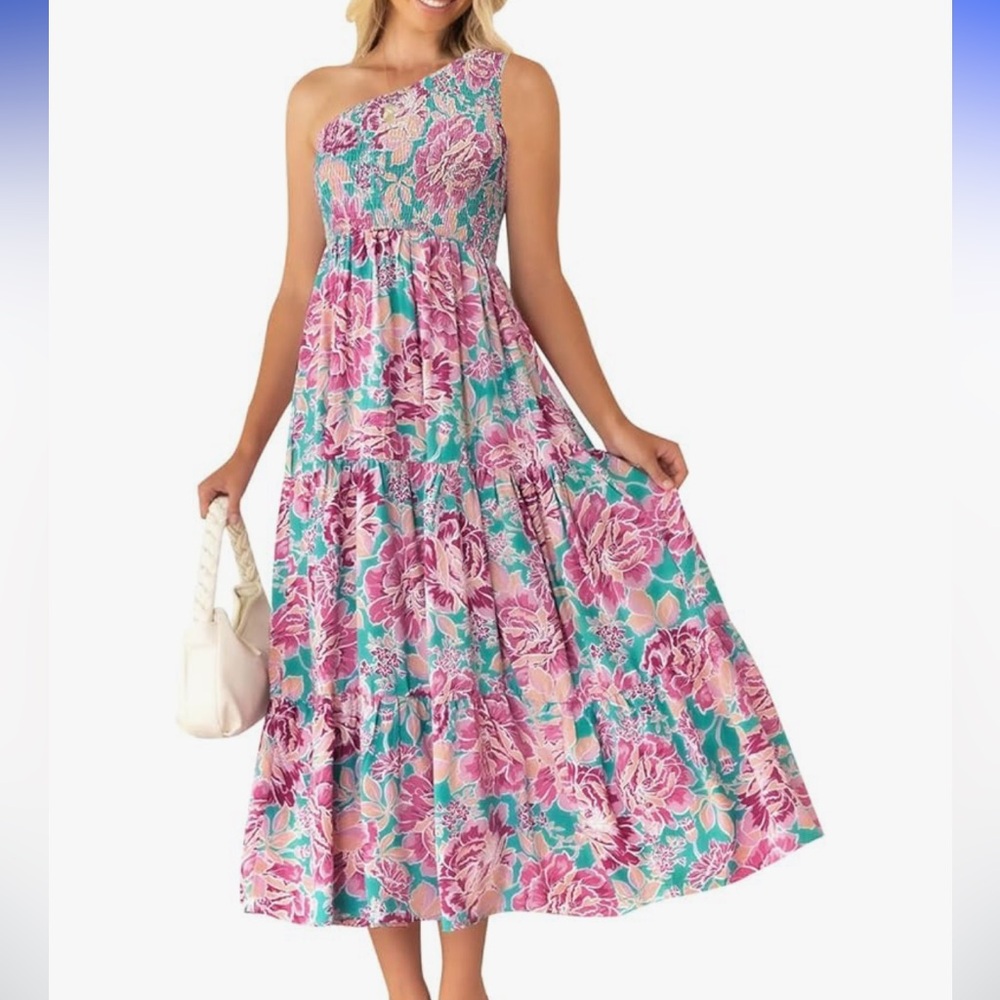 Pink and Green One Shoulder Sundress